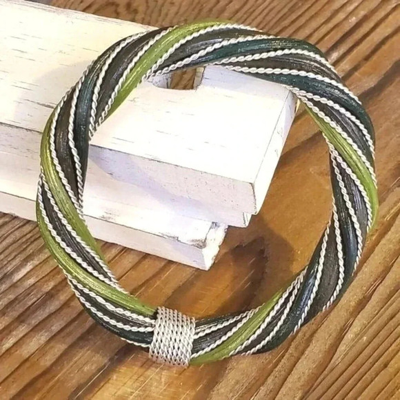 Twisted Rattan Bracelet Green Brown - Picture 2 of 7